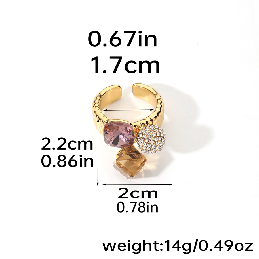 Shiny Geometric Artificial Crystal Copper Inlay Artificial Crystal Rhinestones Zircon Open Rings display picture 5