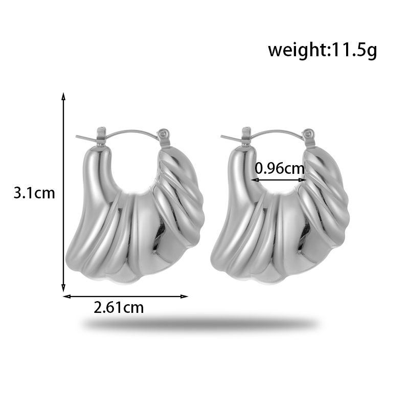 1 Pair Simple Style Geometric Irregular Pleated Stainless Steel Hoop Earrings display picture 2
