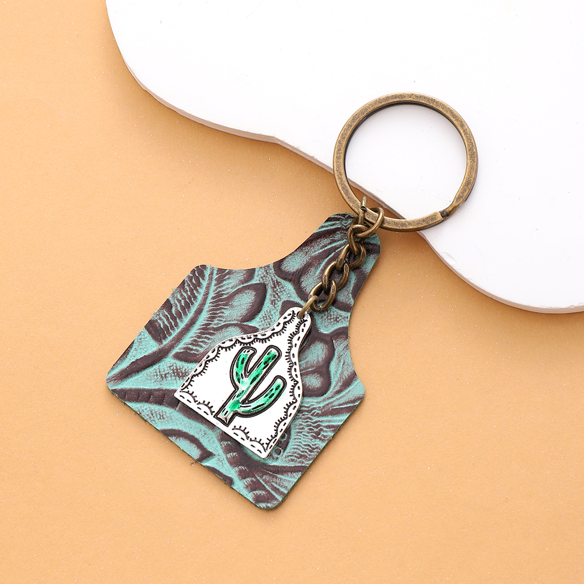 Vintage Style Cactus Pu Leather Alloy Keychain display picture 2