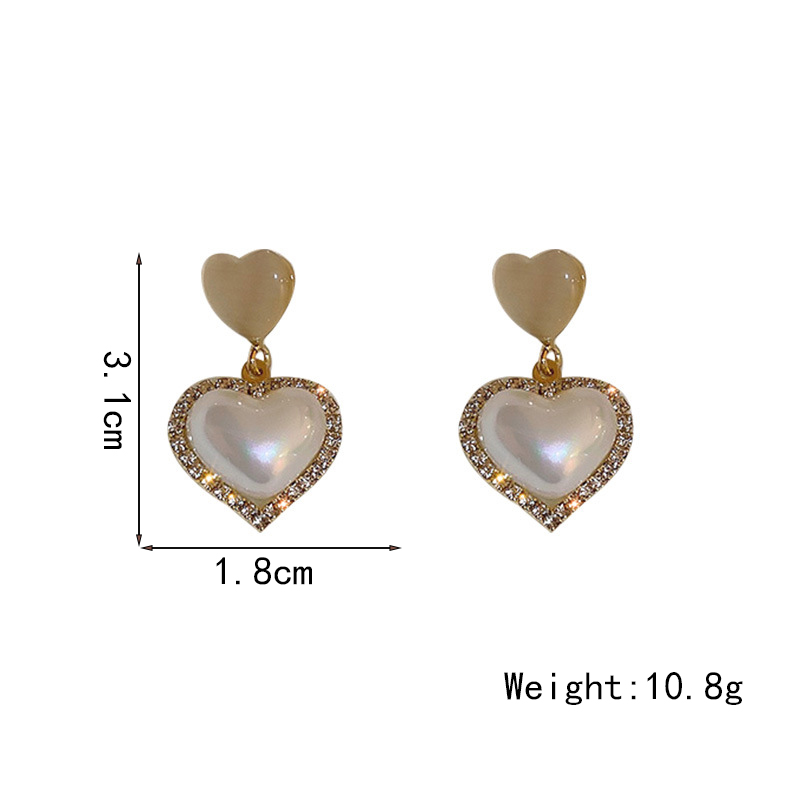 1 Pair Elegant Simple Style Heart Shape Alloy Artificial Rhinestones Artificial Pearls Drop Earrings display picture 2