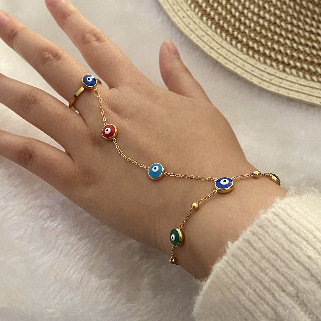 Stainless Steel 18K Gold Plated Simple Style Enamel Round Eye Bracelets display picture 4