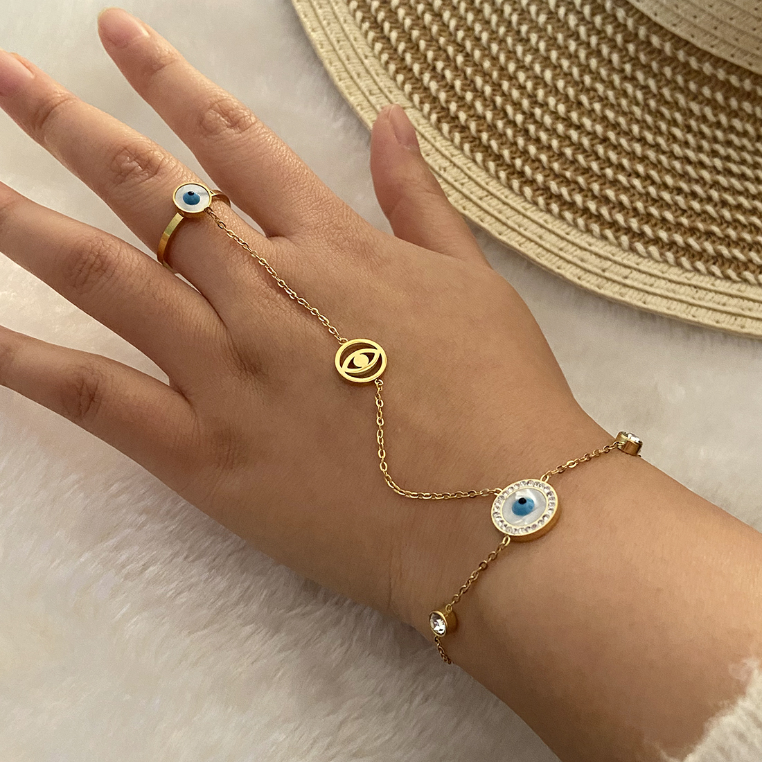Stainless Steel 18K Gold Plated Simple Style Enamel Round Eye Bracelets display picture 5