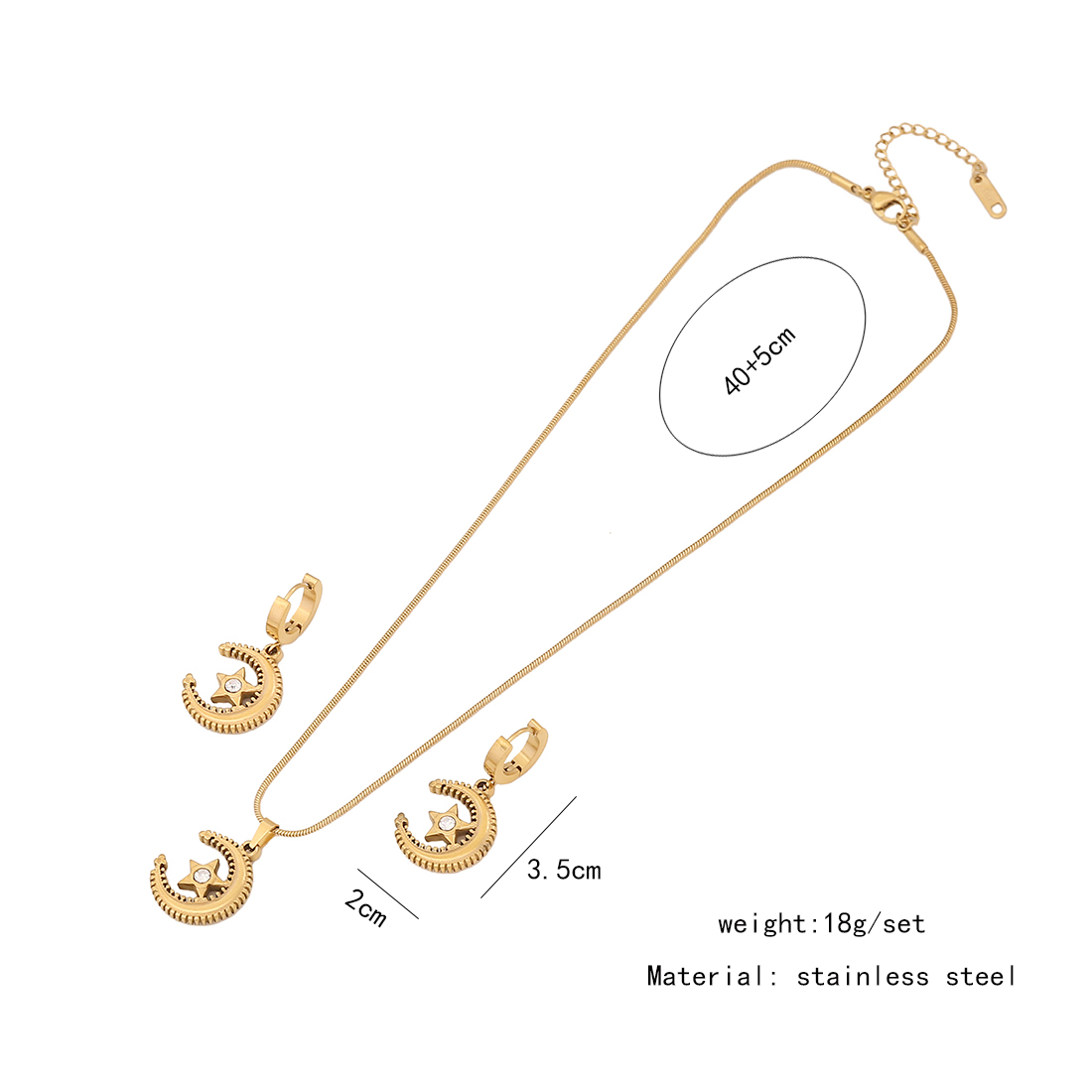 Acero Inoxidable Chapados en oro de 18k Estilo Simple Enchapado Estrella Luna Circón Aretes Collar display picture 1