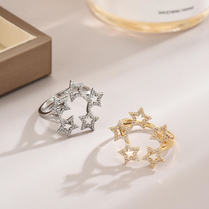 Stainless Steel Copper Sweet Simple Style Plating Star Heart Shape Zircon Adjustable Ring display picture 1