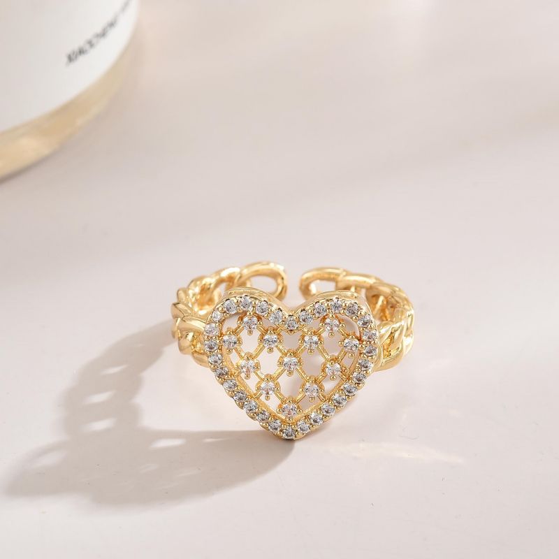 Stainless Steel Copper Sweet Simple Style Plating Star Heart Shape Zircon Adjustable Ring display picture 8
