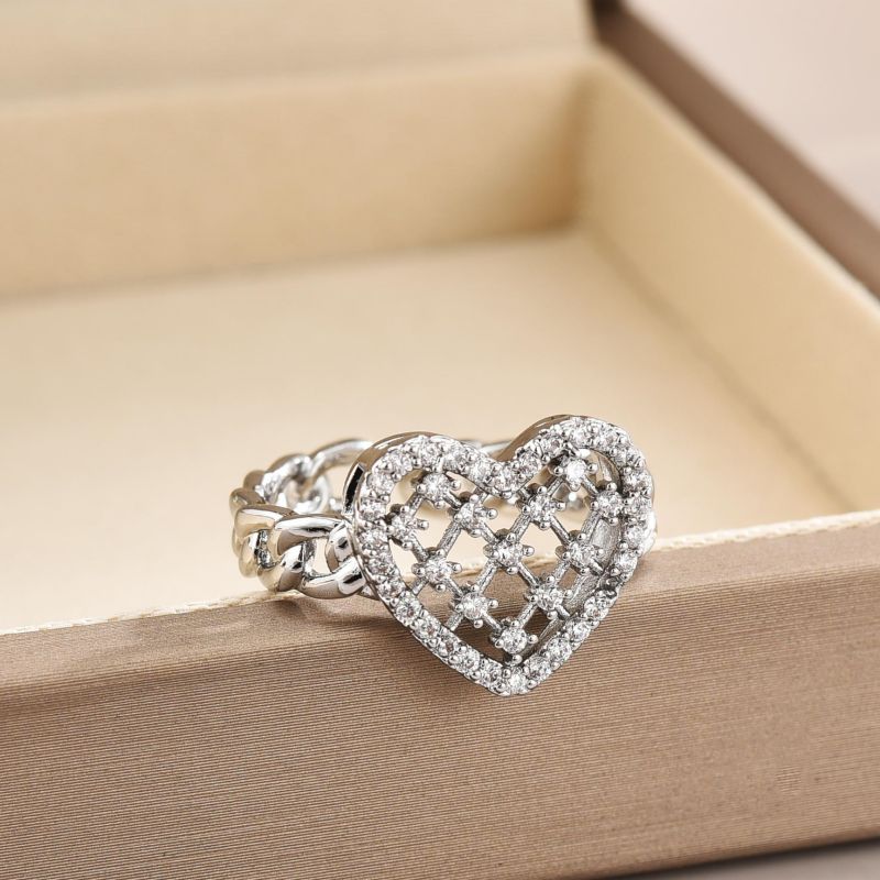 Stainless Steel Copper Sweet Simple Style Plating Star Heart Shape Zircon Adjustable Ring display picture 6
