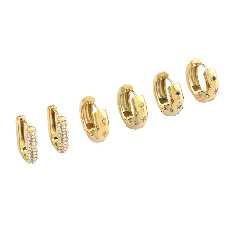 1 Pair Simple Style U Shape Round Plating Inlay Stainless Steel Pearl Zircon 18K Gold Plated Earrings display picture 2