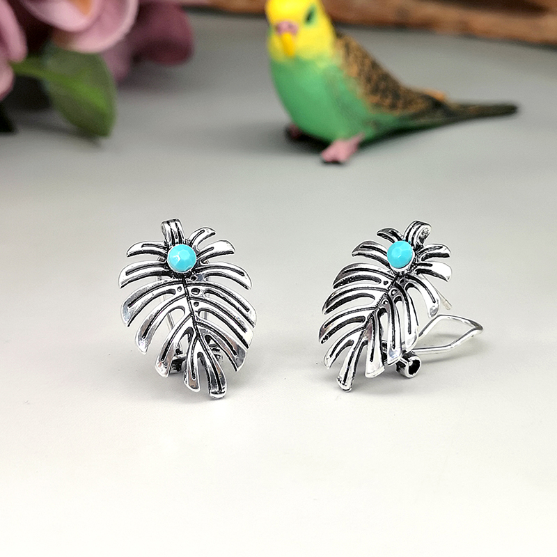 1 Pair Vintage Style Ethnic Style Bohemian Leaves Plating Inlay Alloy Turquoise Silver Plated Ear Cuffs display picture 4