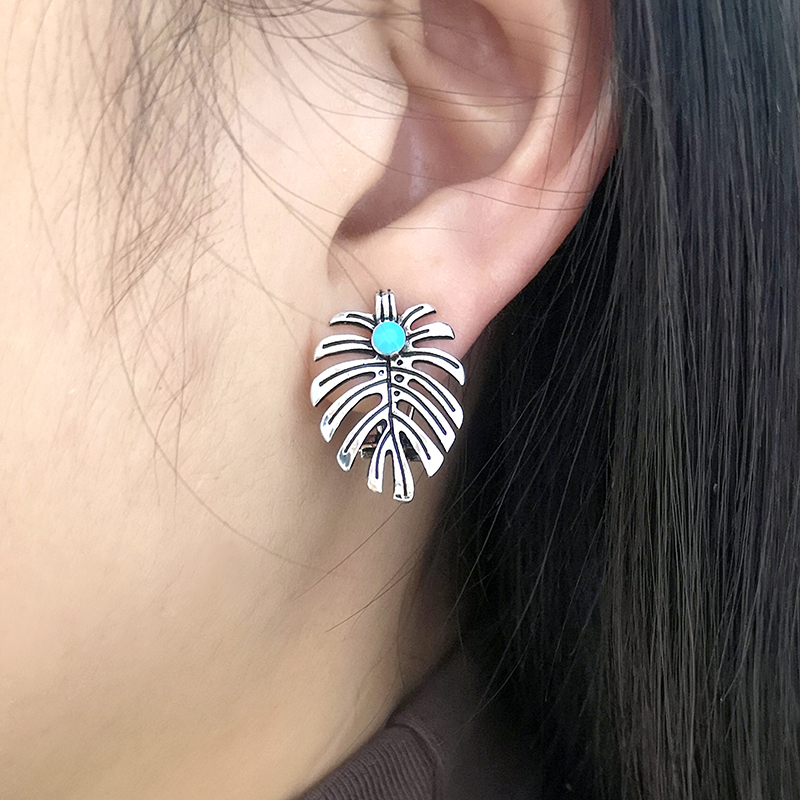 1 Pair Vintage Style Ethnic Style Bohemian Leaves Plating Inlay Alloy Turquoise Silver Plated Ear Cuffs display picture 7