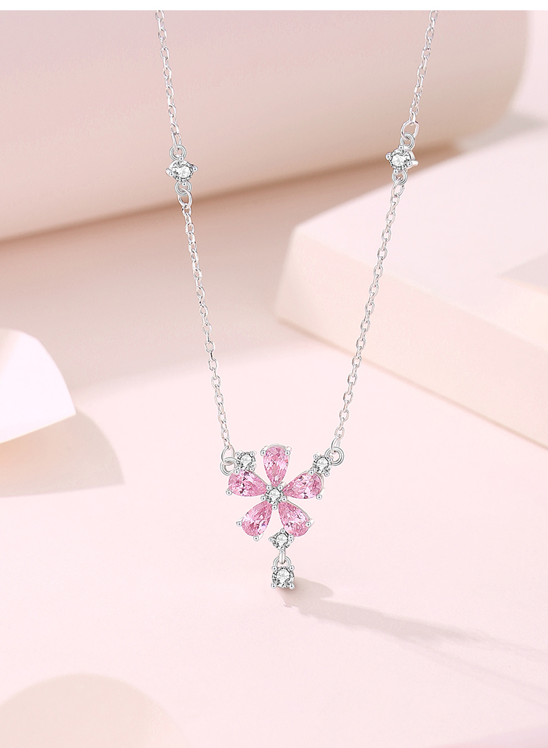 Ig Style Sweet Flower Sterling Silver Polishing Plating Inlay Zircon Pendant Necklace display picture 3