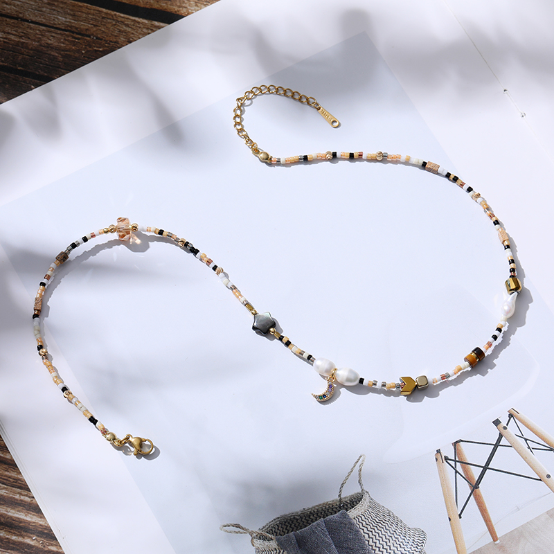 Vintage Style Simple Style Classic Style Moon Stainless Steel Beaded Copper Beaded Enamel Plating 14k Gold Plated 18k Gold Plated Women's Necklace display picture 26