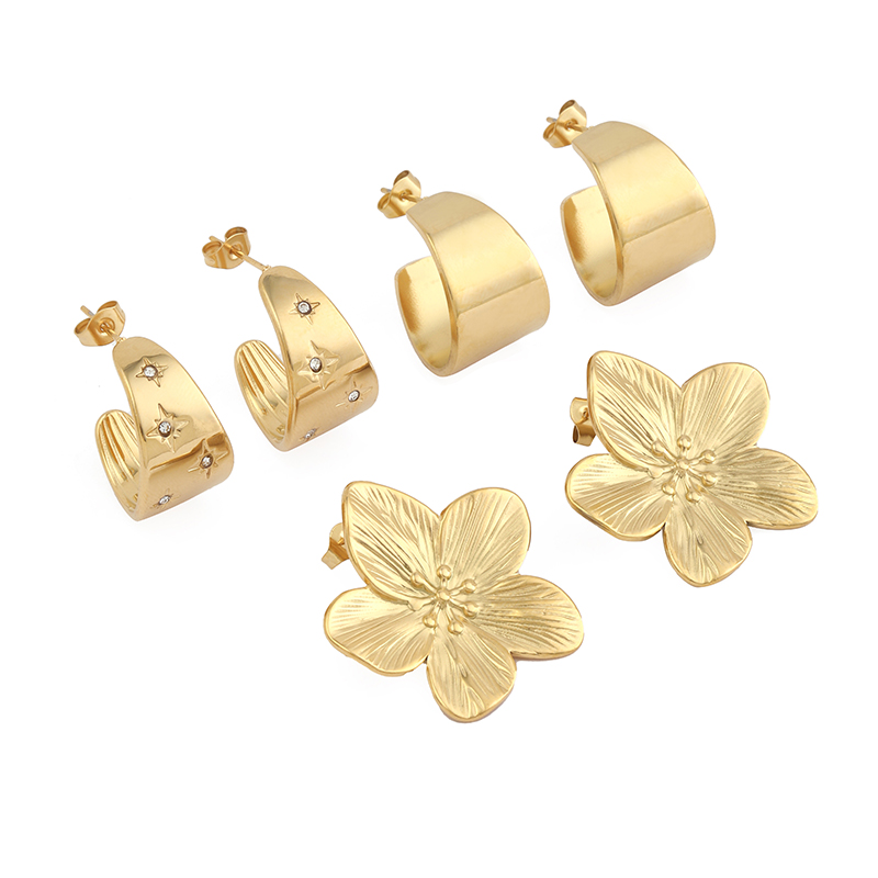1 Pair IG Style Simple Style C Shape Flower Plating Inlay Stainless Steel Pearl Zircon 18K Gold Plated Drop Earrings Ear Studs display picture 2
