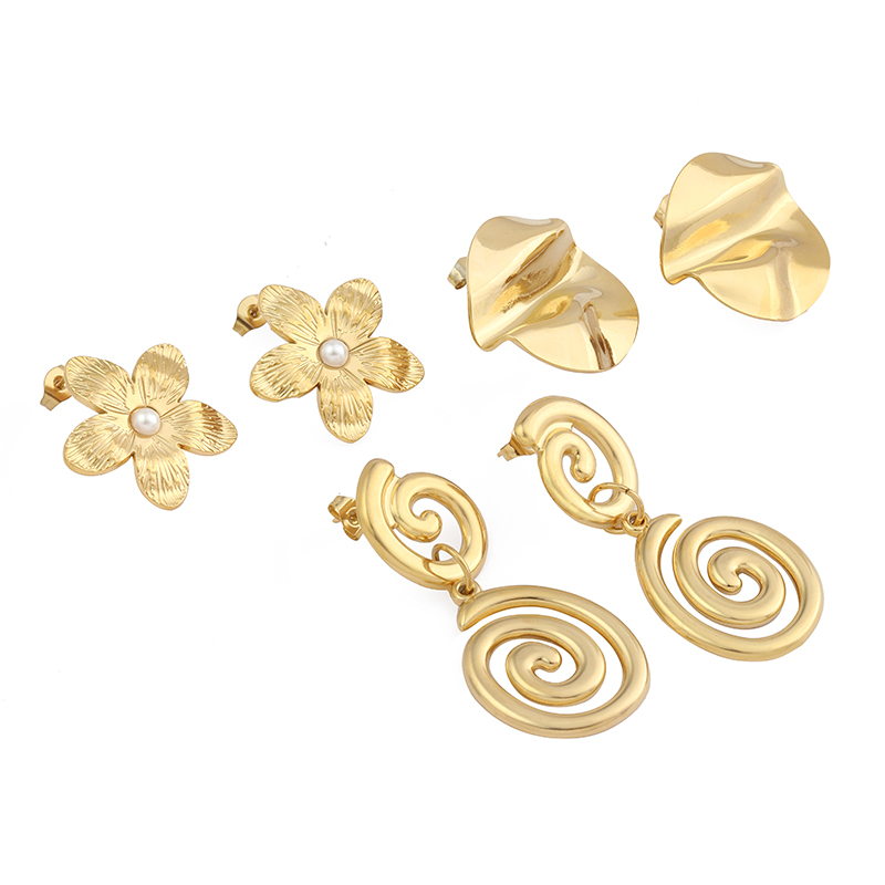 1 Pair IG Style Simple Style C Shape Flower Plating Inlay Stainless Steel Pearl Zircon 18K Gold Plated Drop Earrings Ear Studs display picture 1