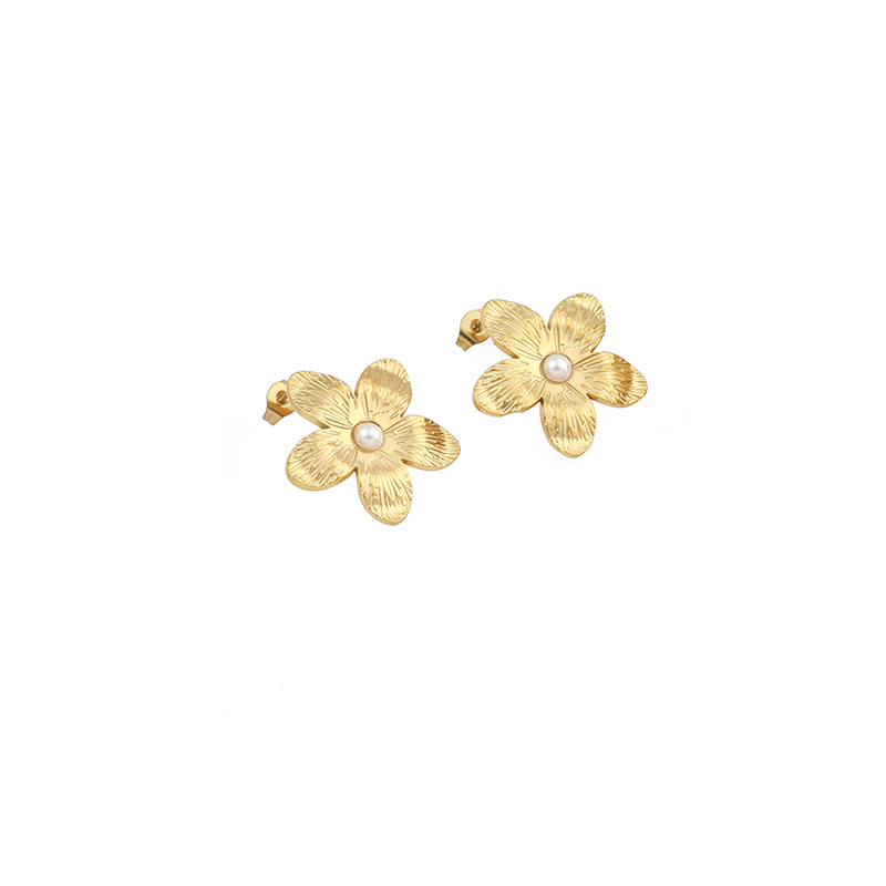 1 Pair IG Style Simple Style C Shape Flower Plating Inlay Stainless Steel Pearl Zircon 18K Gold Plated Drop Earrings Ear Studs display picture 9