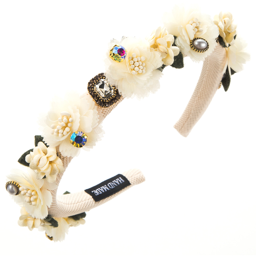 Women's Elegant Flower Cloth Inlay Artificial Pearls Rhinestones Hair Band display picture 10