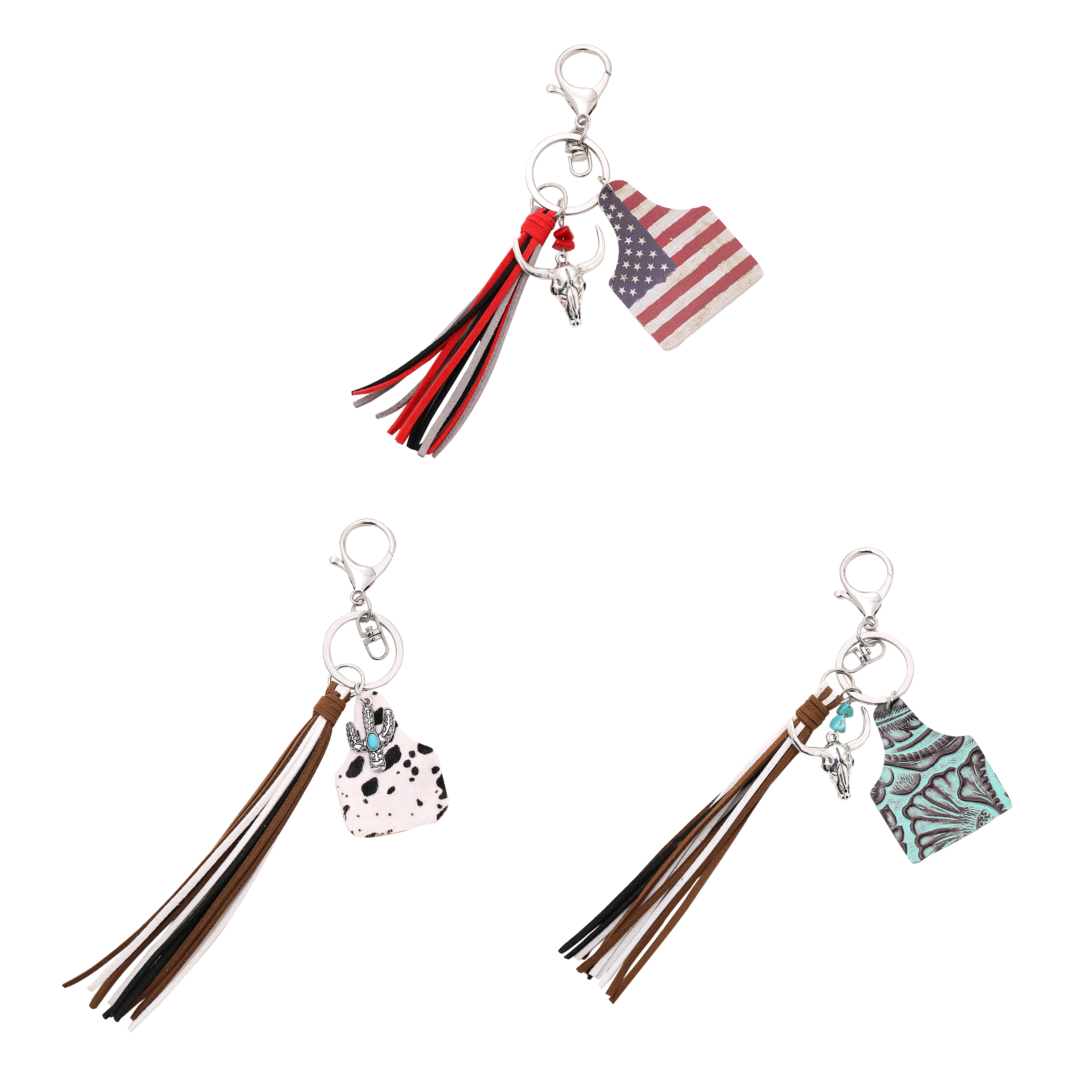 Vintage Style National Flag Cow Pattern Cattle Alloy Inlay Turquoise Bag Pendant Keychain display picture 2