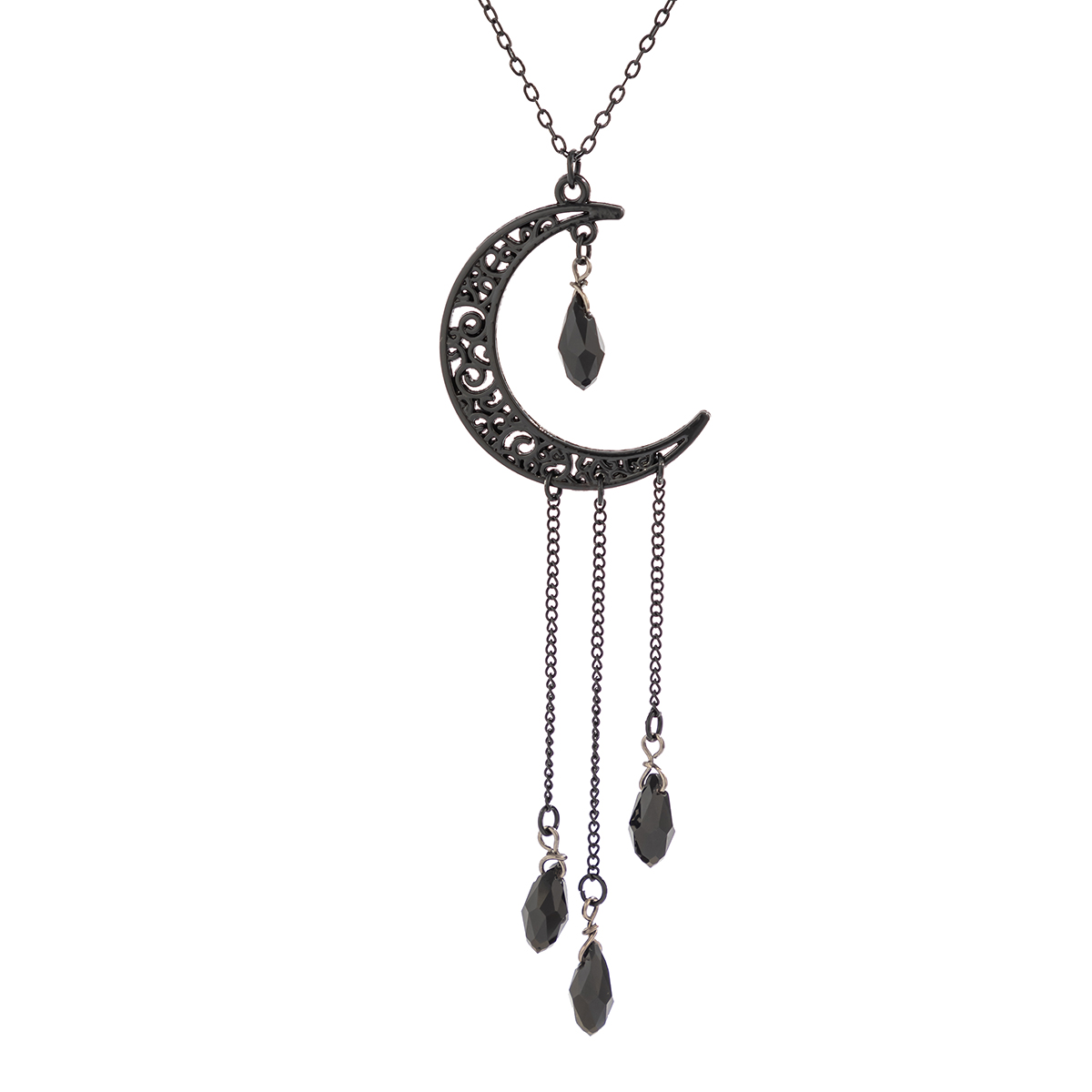 Gothic Retro Simple Style Moon Water Droplets Alloy Copper Spray Paint Crystal Tassel Women's Pendant Necklace display picture 4