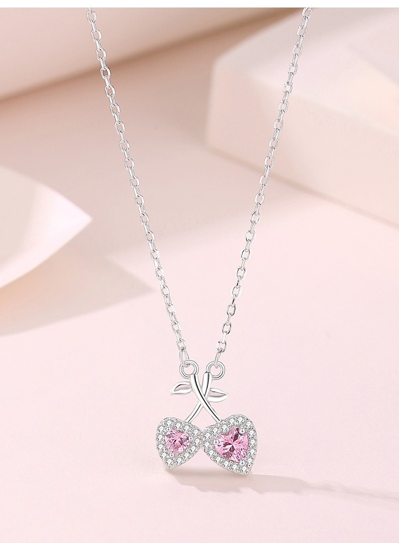 Ig Style Sweet Cherry Heart Shape Sterling Silver Polishing Plating Inlay Zircon Pendant Necklace display picture 2