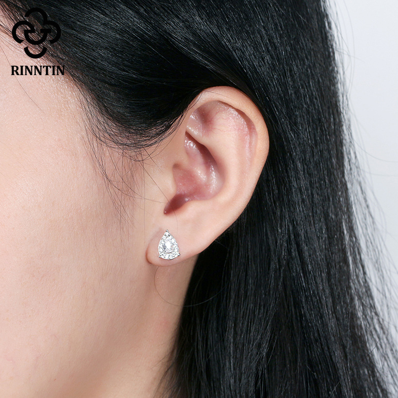 1 Pair Simple Style Geometric Plating Inlay Sterling Silver Zircon Silver Plated Ear Studs display picture 5