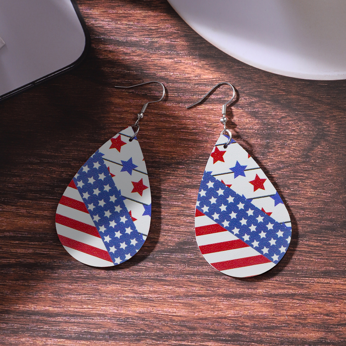 1 Pair Vintage Style Star Water Droplets American Flag Pu Leather Drop Earrings display picture 1
