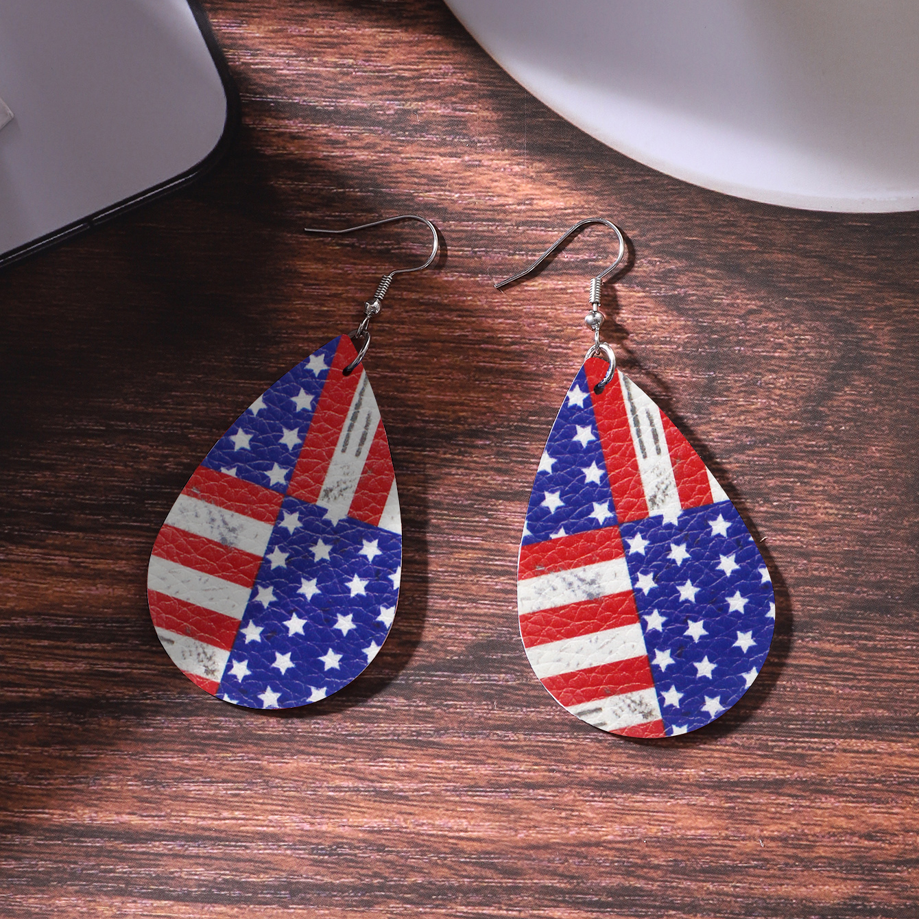 1 Pair Vintage Style Star Water Droplets American Flag Pu Leather Drop Earrings display picture 4