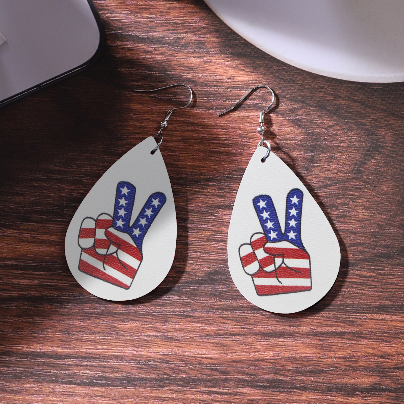 1 Pair Vintage Style Star Water Droplets American Flag Pu Leather Drop Earrings display picture 2