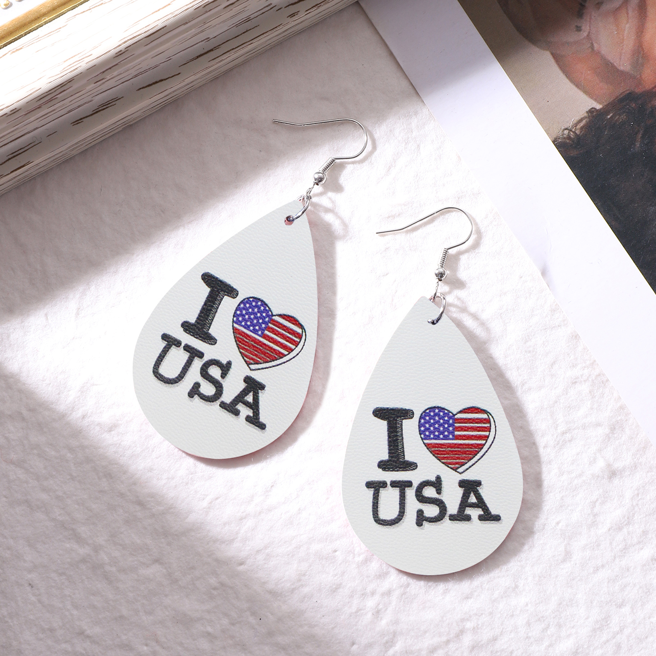 1 Pair Vintage Style Star Water Droplets American Flag Pu Leather Drop Earrings display picture 3