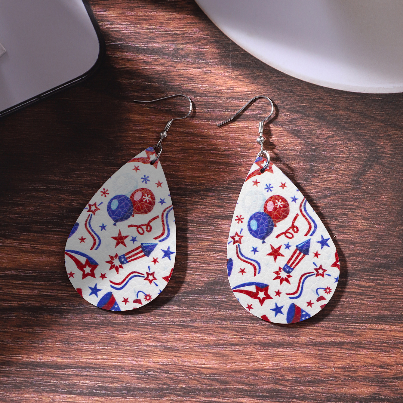 1 Pair Vintage Style Star Water Droplets American Flag Pu Leather Drop Earrings display picture 5