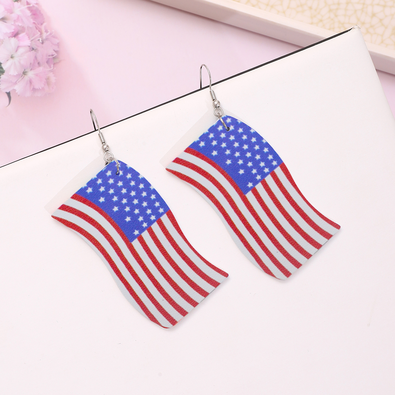 1 Pair Vintage Style Star Water Droplets American Flag Pu Leather Drop Earrings display picture 6