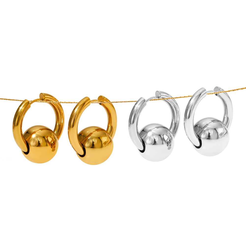 1 Pair Streetwear Solid Color Beaded Polishing Plating 304 Stainless Steel 16K Gold Plated White Gold Plated Gold Plated Hoop Earrings display picture 9