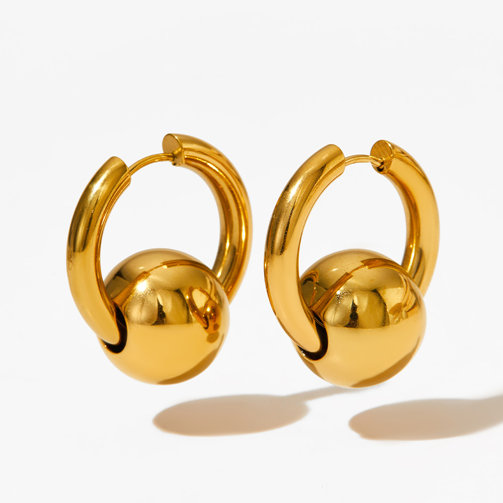 1 Pair Streetwear Solid Color Beaded Polishing Plating 304 Stainless Steel 16K Gold Plated White Gold Plated Gold Plated Hoop Earrings display picture 10