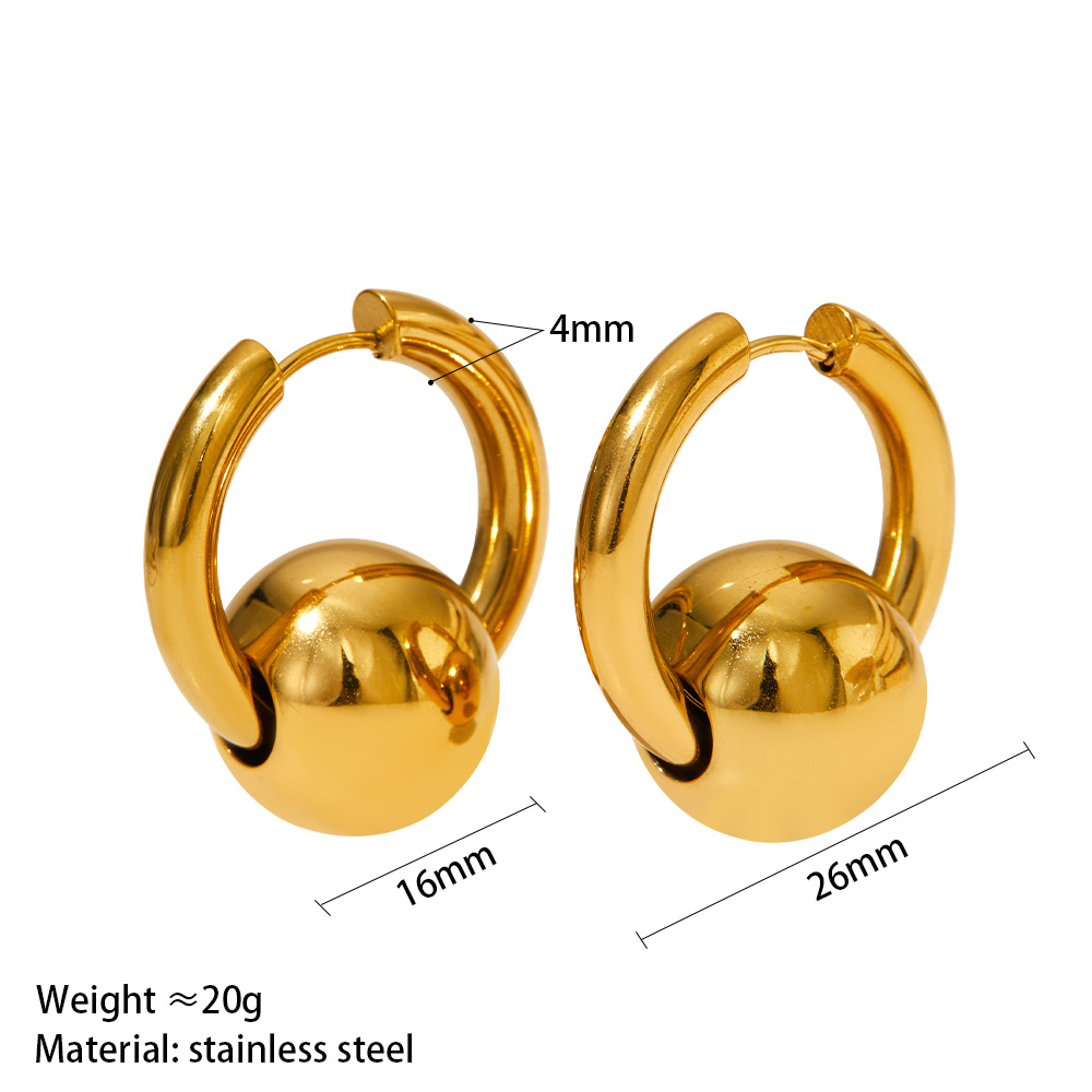1 Pair Streetwear Solid Color Beaded Polishing Plating 304 Stainless Steel 16K Gold Plated White Gold Plated Gold Plated Hoop Earrings display picture 11