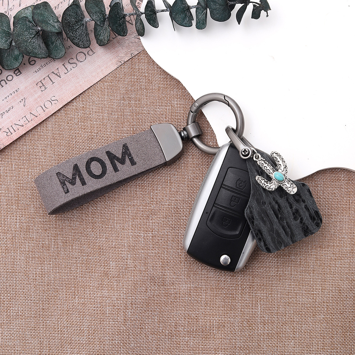 Simple Style Cactus Letter Pu Leather Alloy Turquoise Inlay Turquoise Bag Pendant Keychain display picture 5