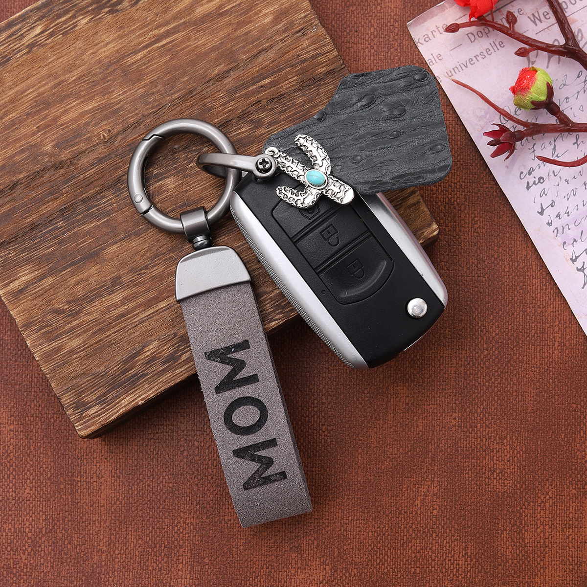Simple Style Cactus Letter Pu Leather Alloy Turquoise Inlay Turquoise Bag Pendant Keychain display picture 4