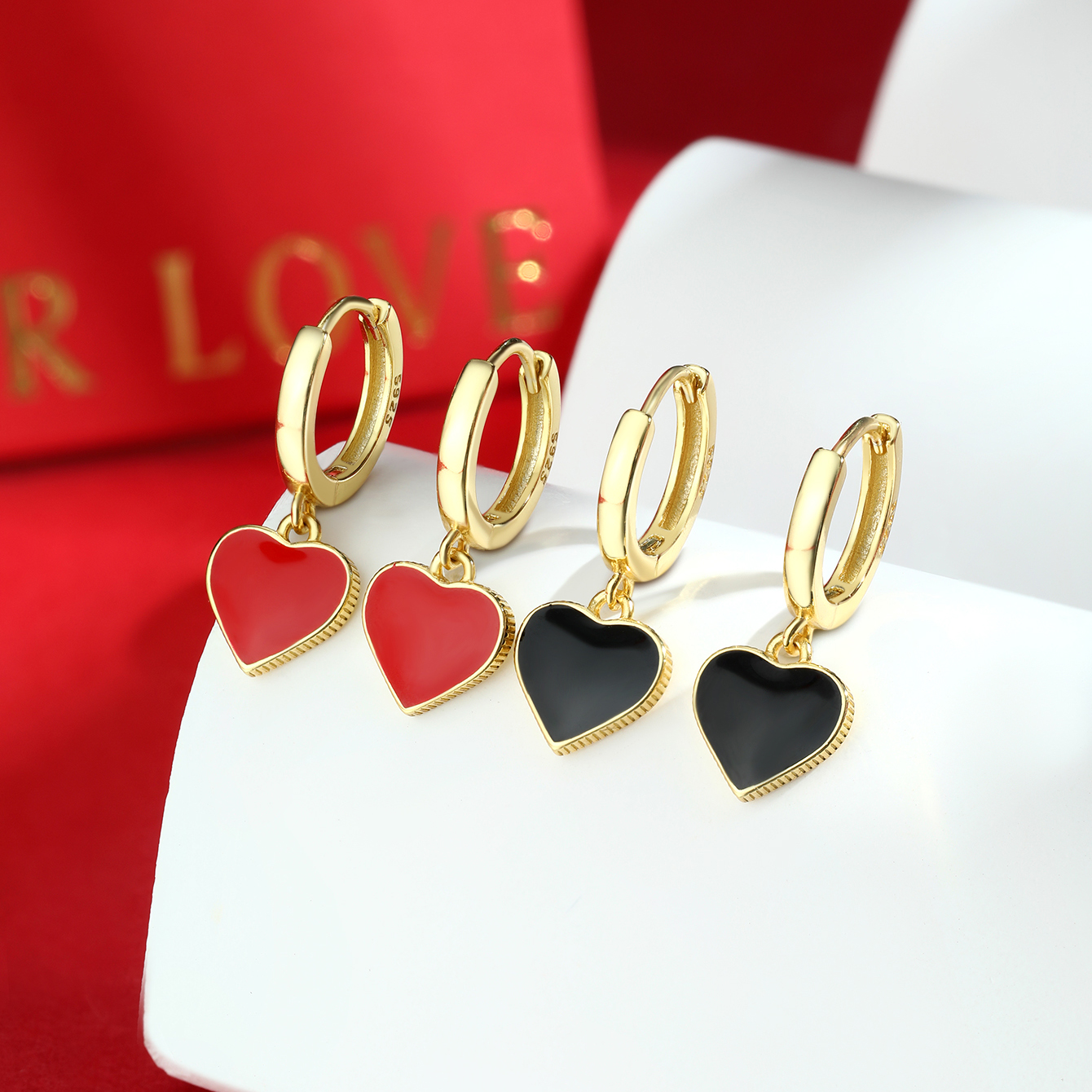 1 Pair Elegant Simple Style Commute Heart Shape Epoxy Plating Sterling Silver 18k Gold Plated White Gold Plated Drop Earrings display picture 4