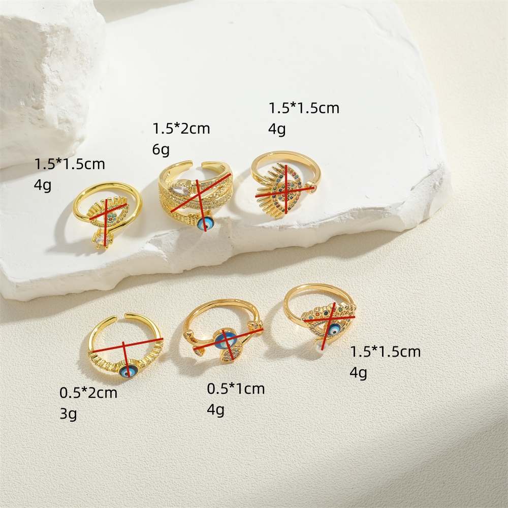 Ig Style Simple Style Devil's Eye Copper Enamel Plating Inlay Zircon 14k Gold Plated Open Rings display picture 4