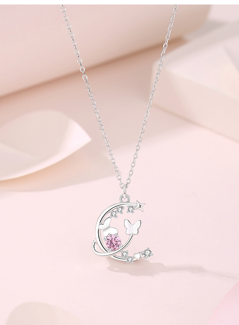 Ig Style Sweet Butterfly Sterling Silver Plating Inlay Zircon Pendant Necklace display picture 2