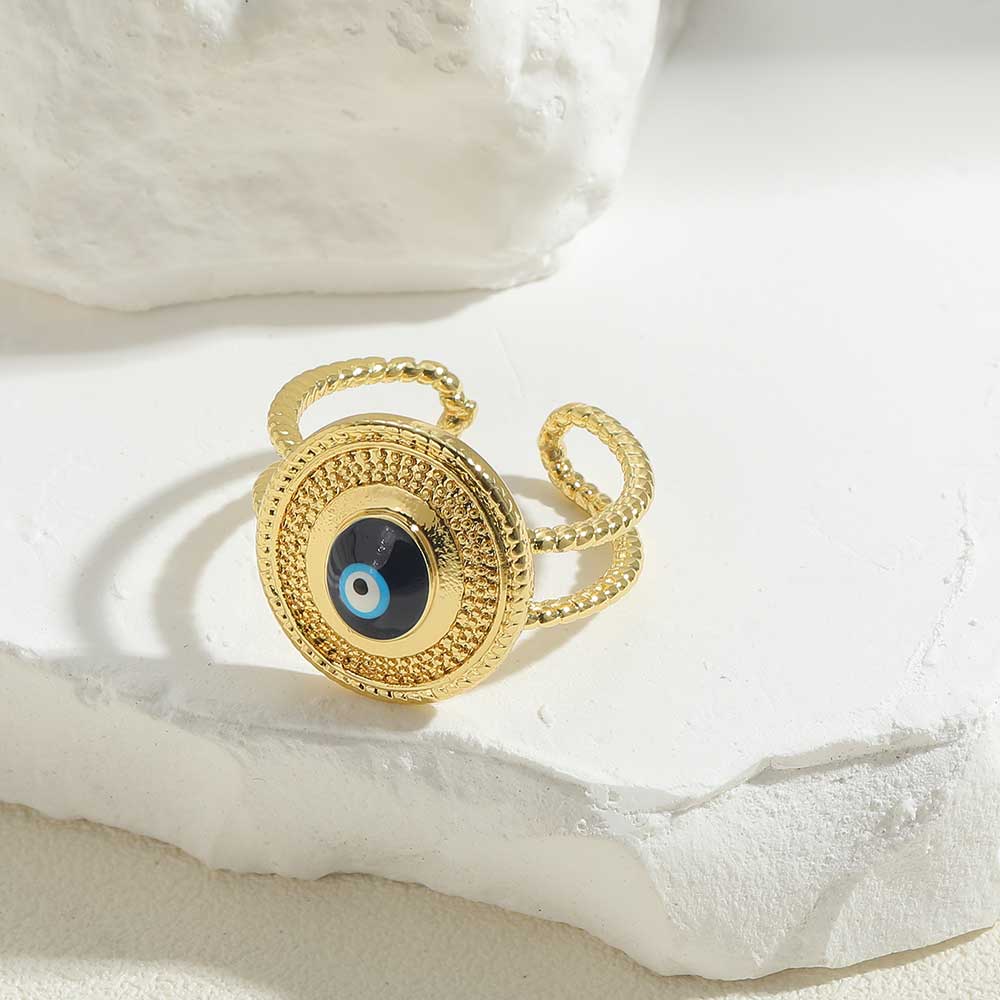 Ig Style Classic Style Devil's Eye Copper Enamel Plating Inlay Zircon 14k Gold Plated Open Rings display picture 1