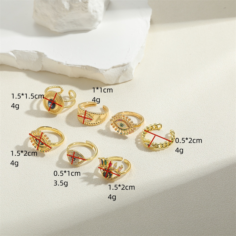 Ig Style Classic Style Devil's Eye Copper Enamel Plating Inlay Zircon 14k Gold Plated Open Rings display picture 8