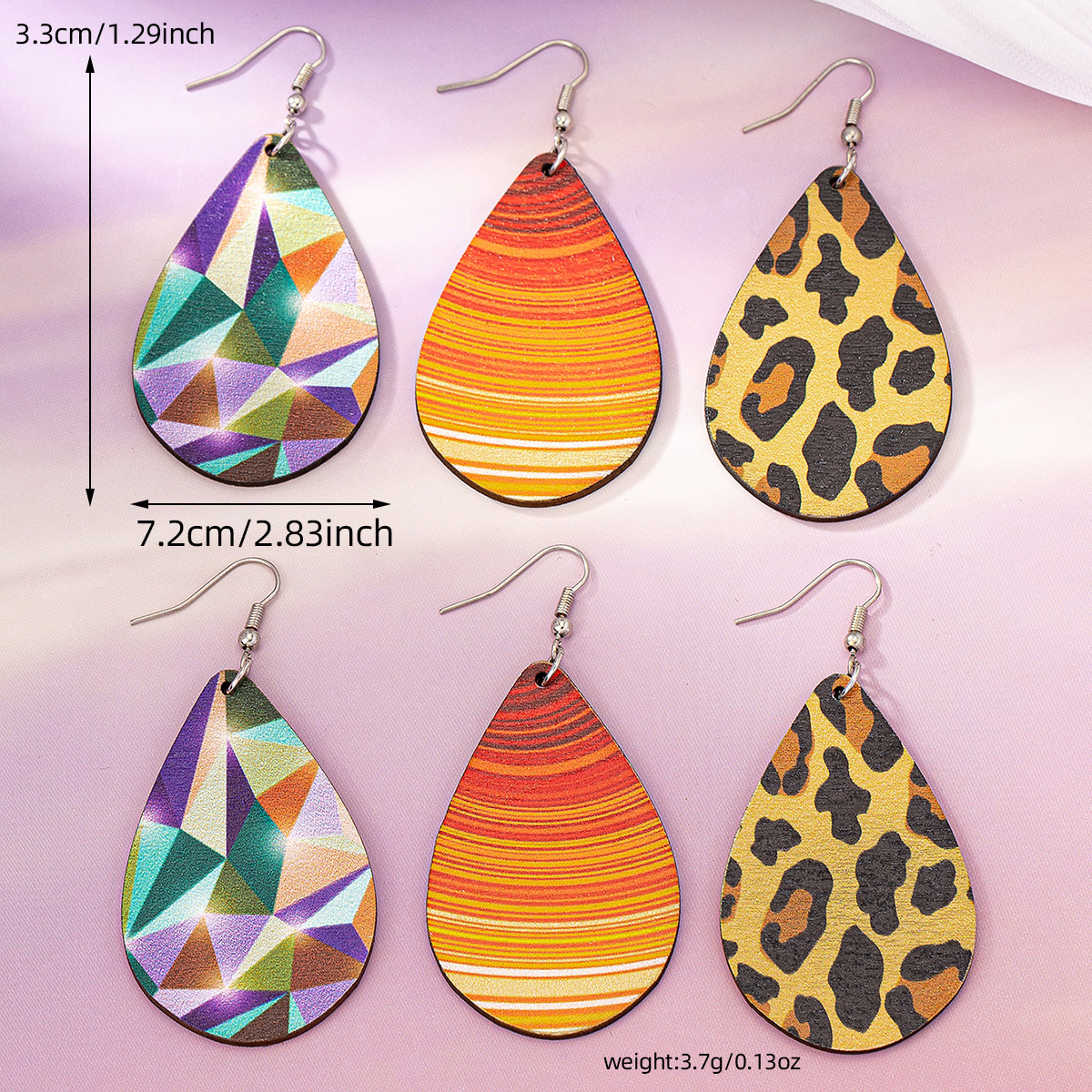 1 Pair Retro Classic Style Commute Geometric Water Droplets Leopard Wood Drop Earrings display picture 4