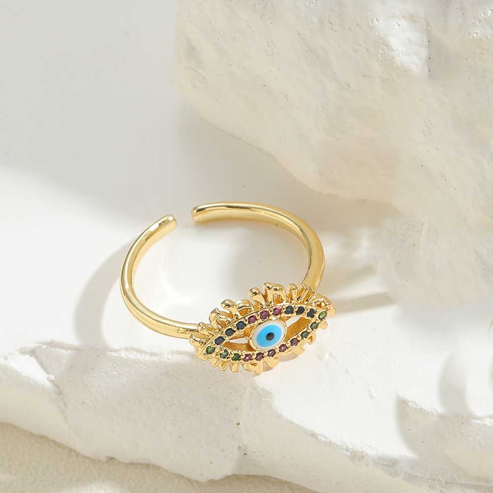 Ig Style Simple Style Devil's Eye Copper Enamel Plating Inlay Zircon 14k Gold Plated Open Rings display picture 2