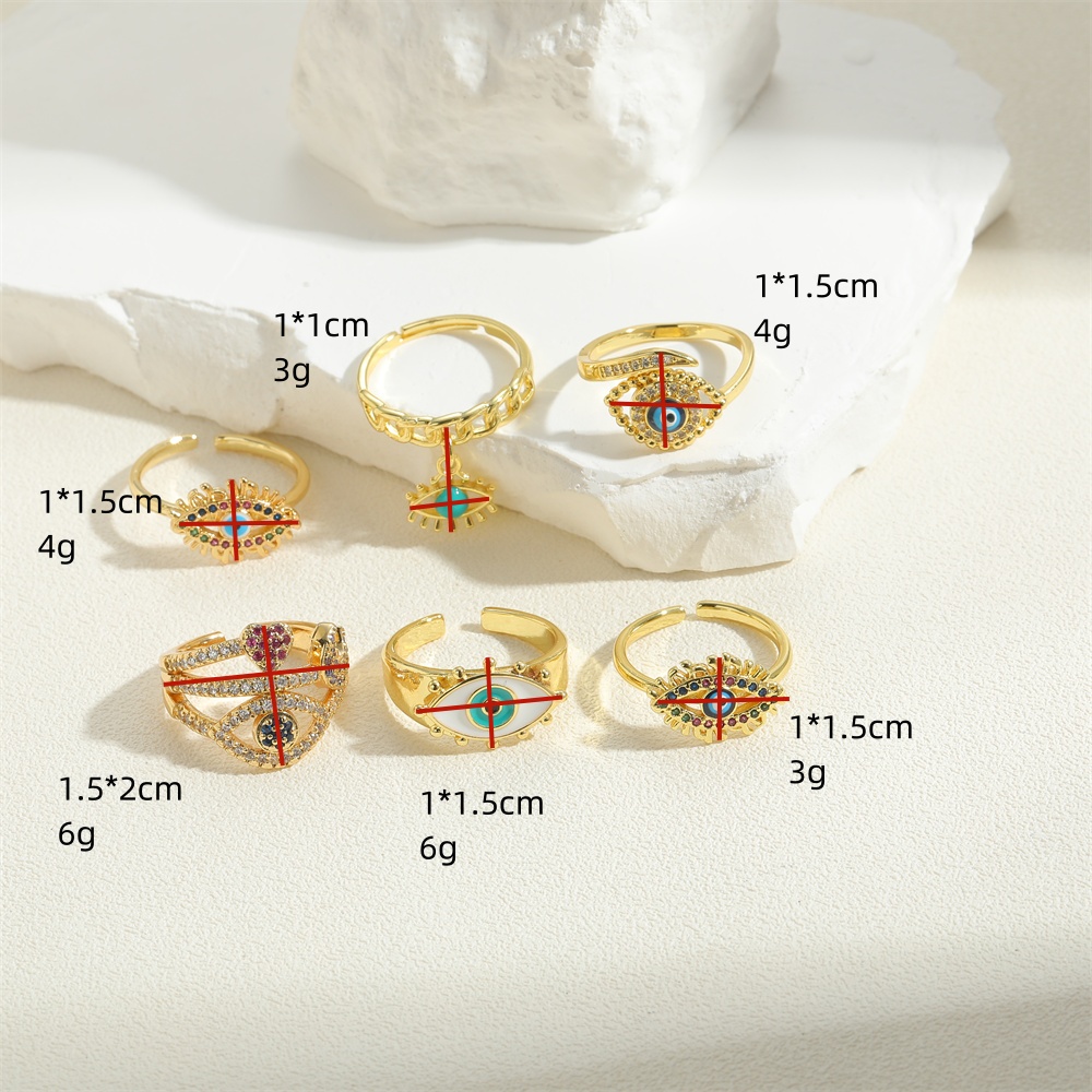 Ig Style Simple Style Devil's Eye Copper Enamel Plating Inlay Zircon 14k Gold Plated Open Rings display picture 8