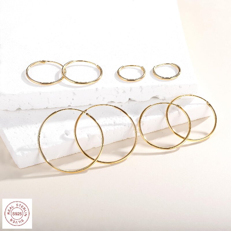 Simple Style Circle Plating Sterling Silver 18k Gold Plated Gold Plated Hoop Earrings display picture 2