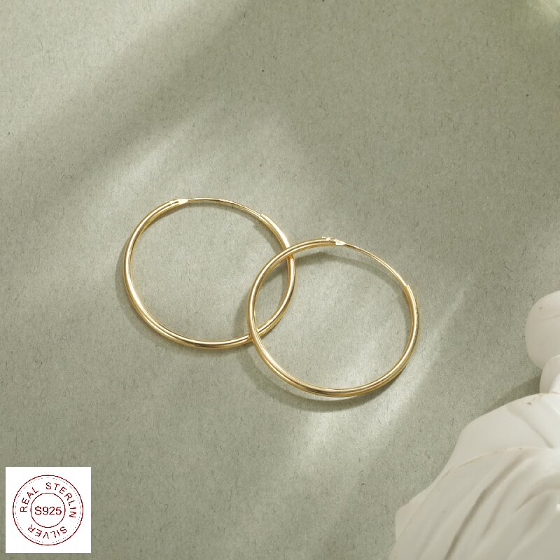 Simple Style Circle Plating Sterling Silver 18k Gold Plated Gold Plated Hoop Earrings display picture 4