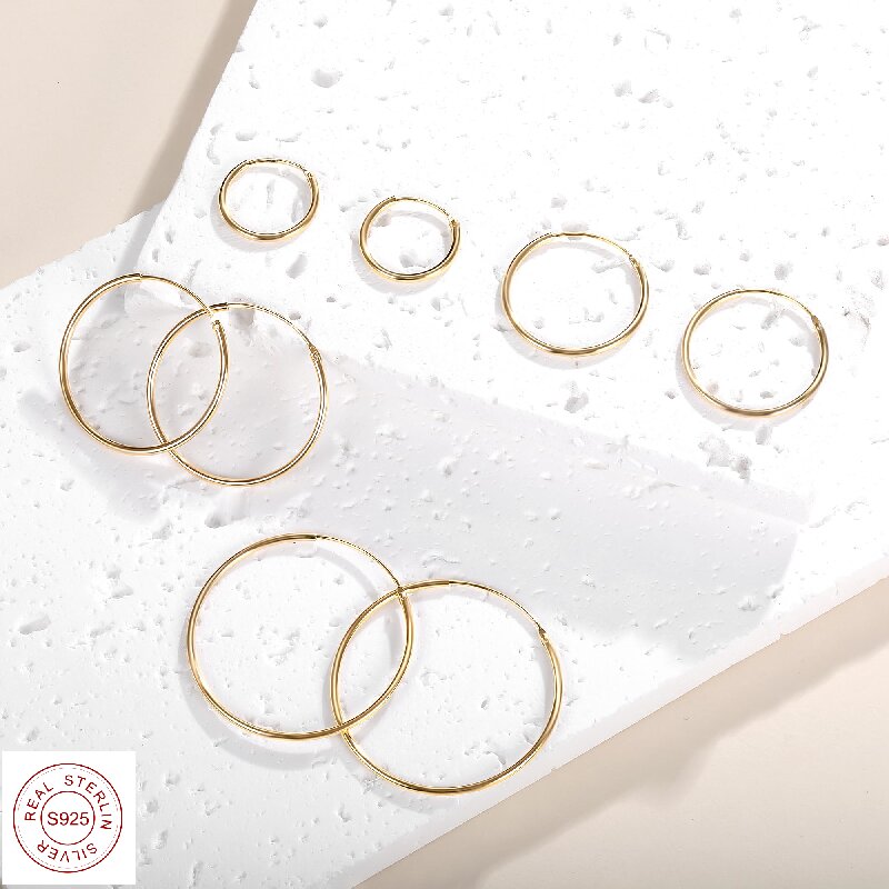 Simple Style Circle Plating Sterling Silver 18k Gold Plated Gold Plated Hoop Earrings display picture 6