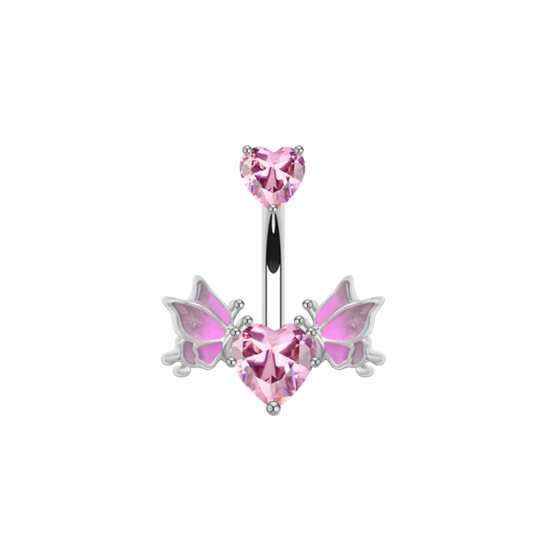 1 Piece Belly Rings Sexy Heart Shape Wings Butterfly 316 Stainless Steel  Alloy Inlay Rhinestones Glass White Gold Plated display picture 3