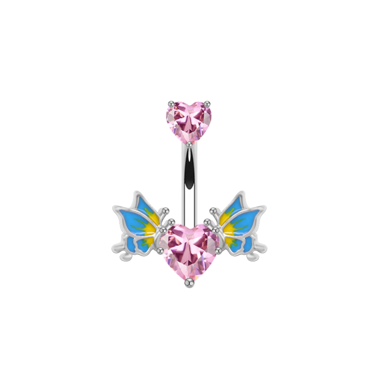 1 Piece Belly Rings Sexy Heart Shape Wings Butterfly 316 Stainless Steel  Alloy Inlay Rhinestones Glass White Gold Plated display picture 2