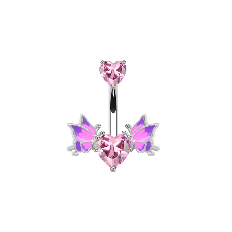 1 Piece Belly Rings Sexy Heart Shape Wings Butterfly 316 Stainless Steel  Alloy Inlay Rhinestones Glass White Gold Plated display picture 1