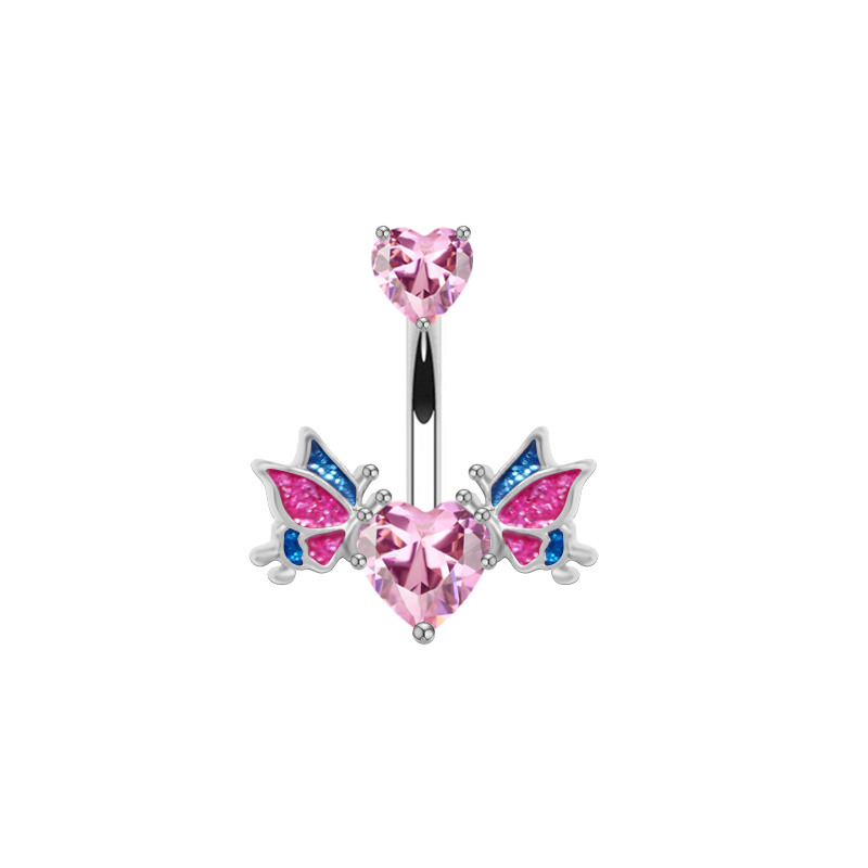 1 Piece Belly Rings Sexy Heart Shape Wings Butterfly 316 Stainless Steel  Alloy Inlay Rhinestones Glass White Gold Plated display picture 5