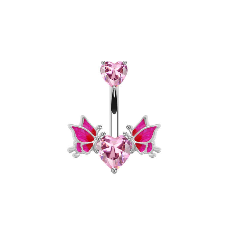 1 Piece Belly Rings Sexy Heart Shape Wings Butterfly 316 Stainless Steel  Alloy Inlay Rhinestones Glass White Gold Plated display picture 7
